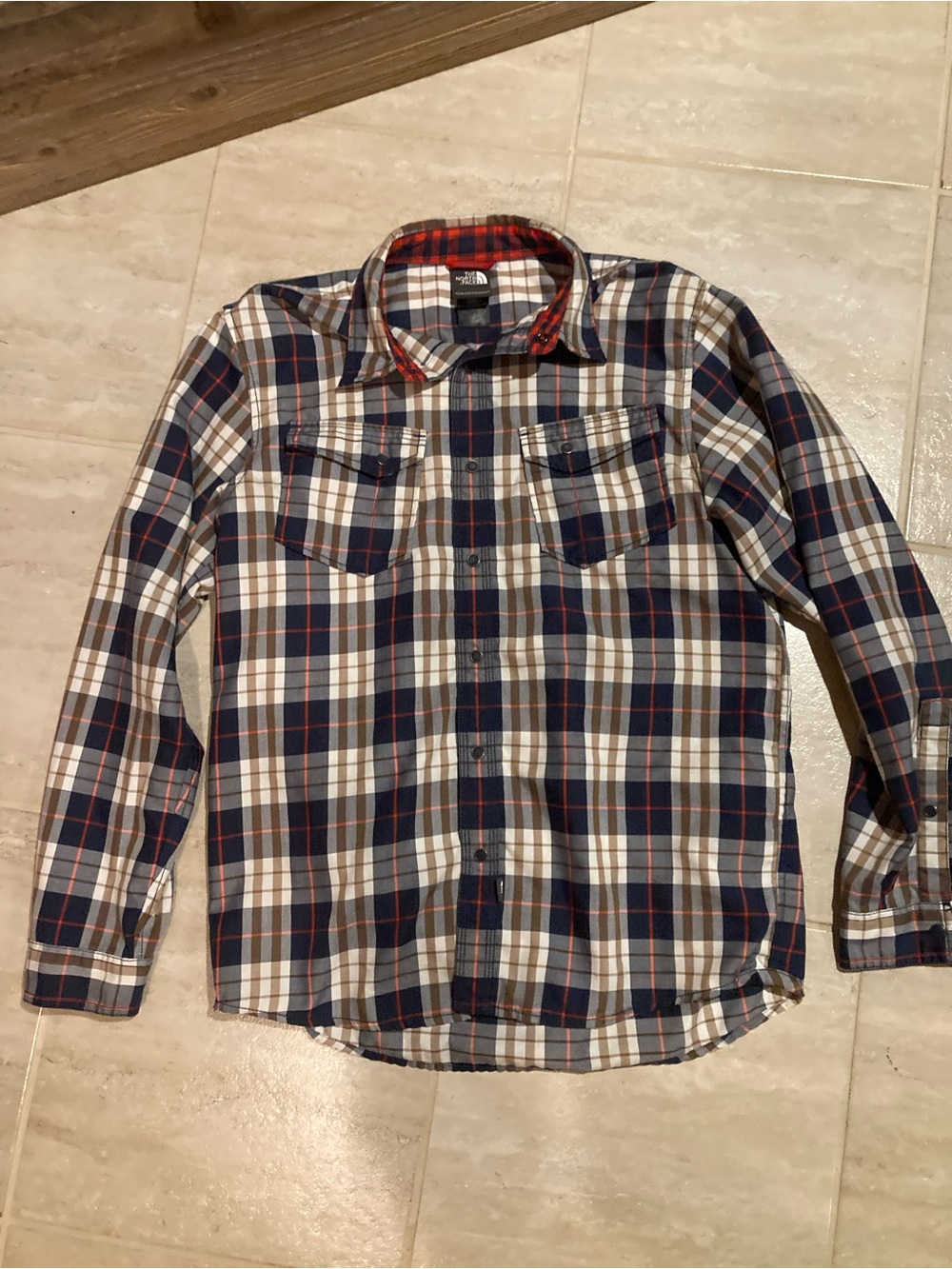 The North Face Men’s Navy, White & Red Plaid Button-Down Shirt